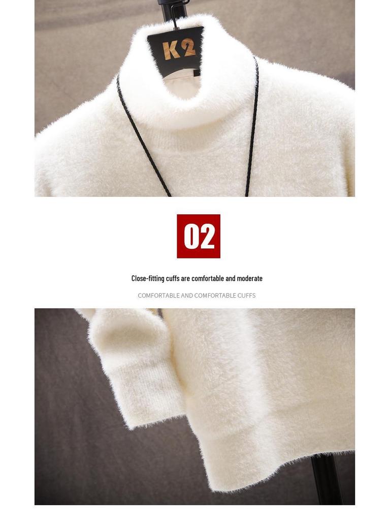 Unisex Mink Velvet High-Neck Sweater: Autumn/Winter Thick Fleece-Lined Knit for Men and Women.