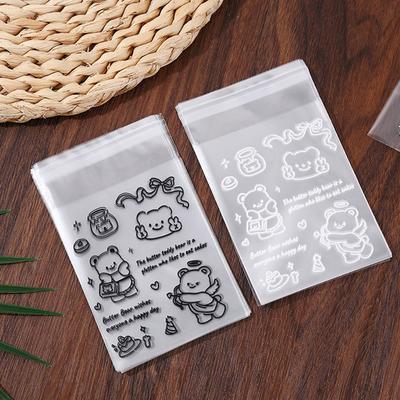 50Pcs Butter Bear Biscuit Opp Self-Adhesive Bag Candy Chocolates Dessert Self Sealing Bag Gift Bag Card Storage Bag