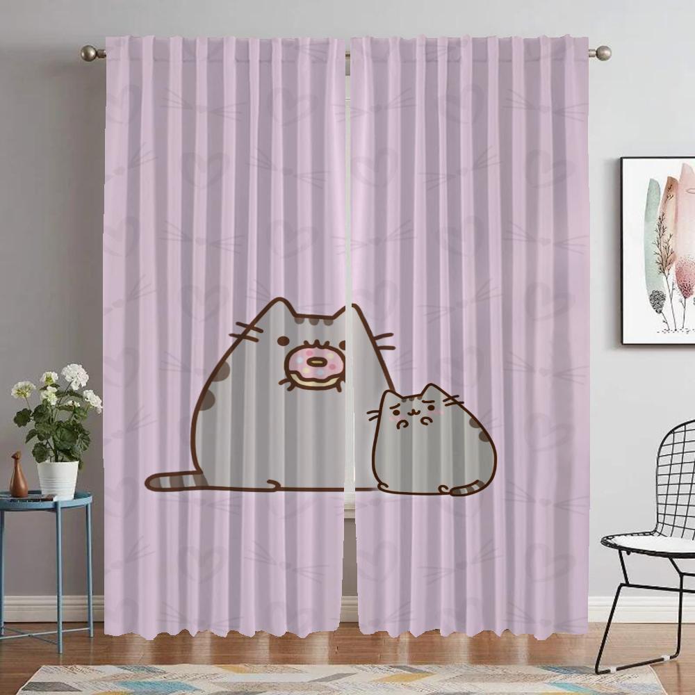 Kitchen Curtains 2 Pieces Pusheens Curtains for Bedroom Living Room Curtain Halloween Decoration Partition Shades Blackout Child