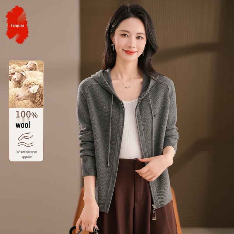 

Fengxiao Women s 100% Wool Hooded Knit Cardigan Jacket 3XL