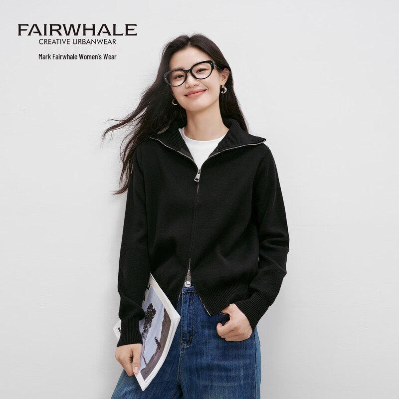 Mark Fairwhale Women's Lapel Double Zipper Knit Cardigan
