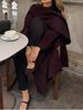 2024 Elegant Solid Woolen Belted Coat with Scarf for European and American Casual Street Fashion