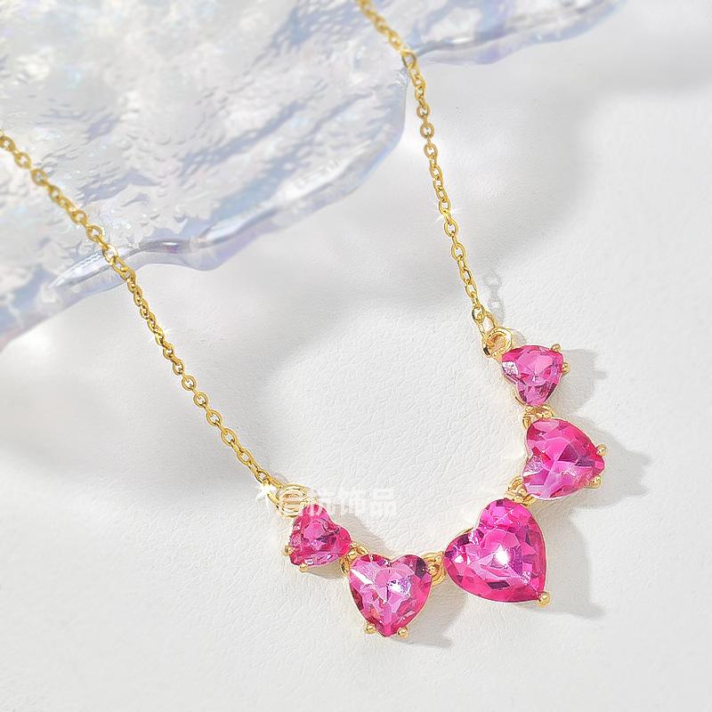 Double Wear Love Necklace, Women'S High Sense Versatile Temperament Heart-Shaped Gemstone Pendant Jewelry