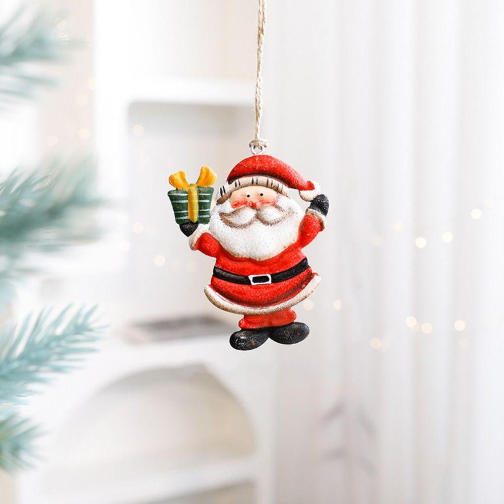 3/4/8pcs Iron Christmas Tree Decoration Pendant Creative Cute Santa Claus Snowman Ornaments Hanging Delicate