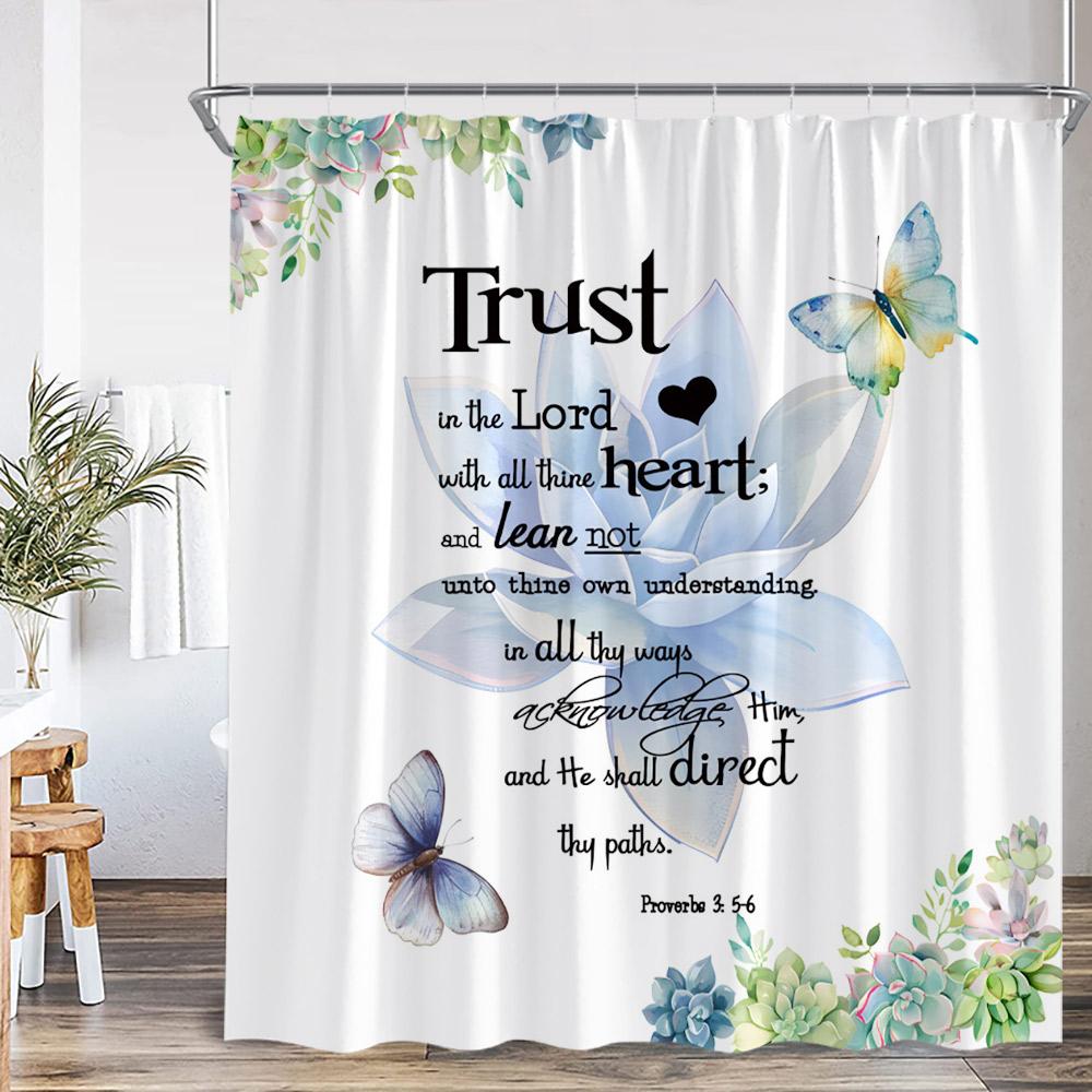 Motivational Quotes Farmhouse Shower Curtain Daisy Lavender Succulent Plant Spring Bath Curtain Vinatge Floral Bathtub Curtain