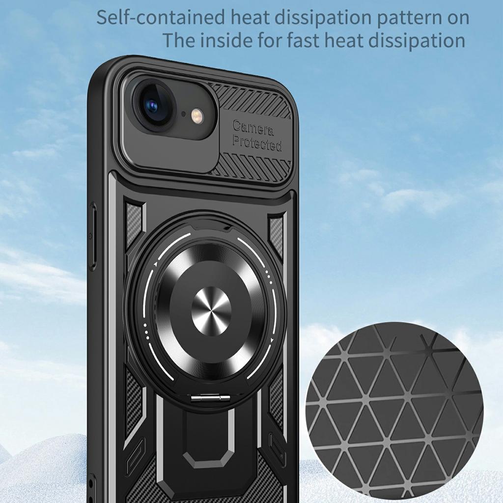 For iPhone 16e Magnetic Case Rotating Kickstand TPU+PC Phone Cover