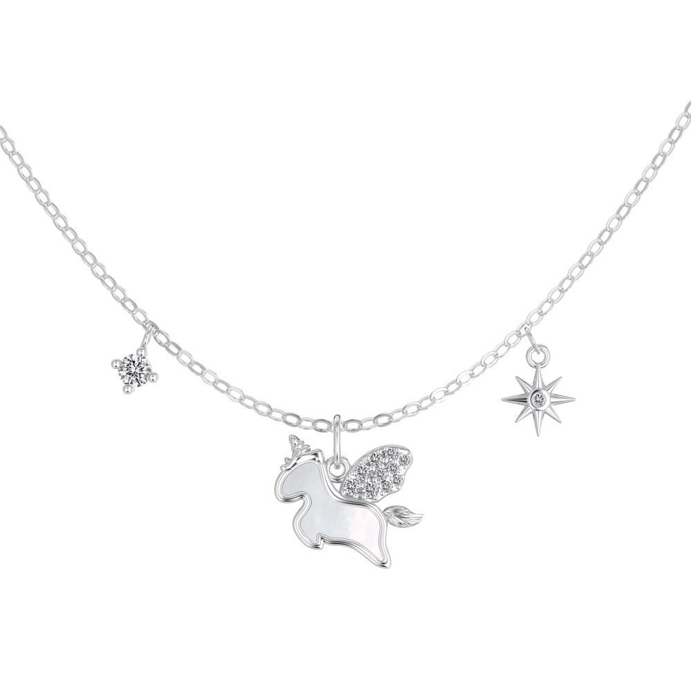

Bestselling INS Style S925 Sterling Silver Pegasus Necklace with Exquisite White Mother-of-Pearl Inlay - Elegant Women s Clavicle Chain 925 Sterling Silver