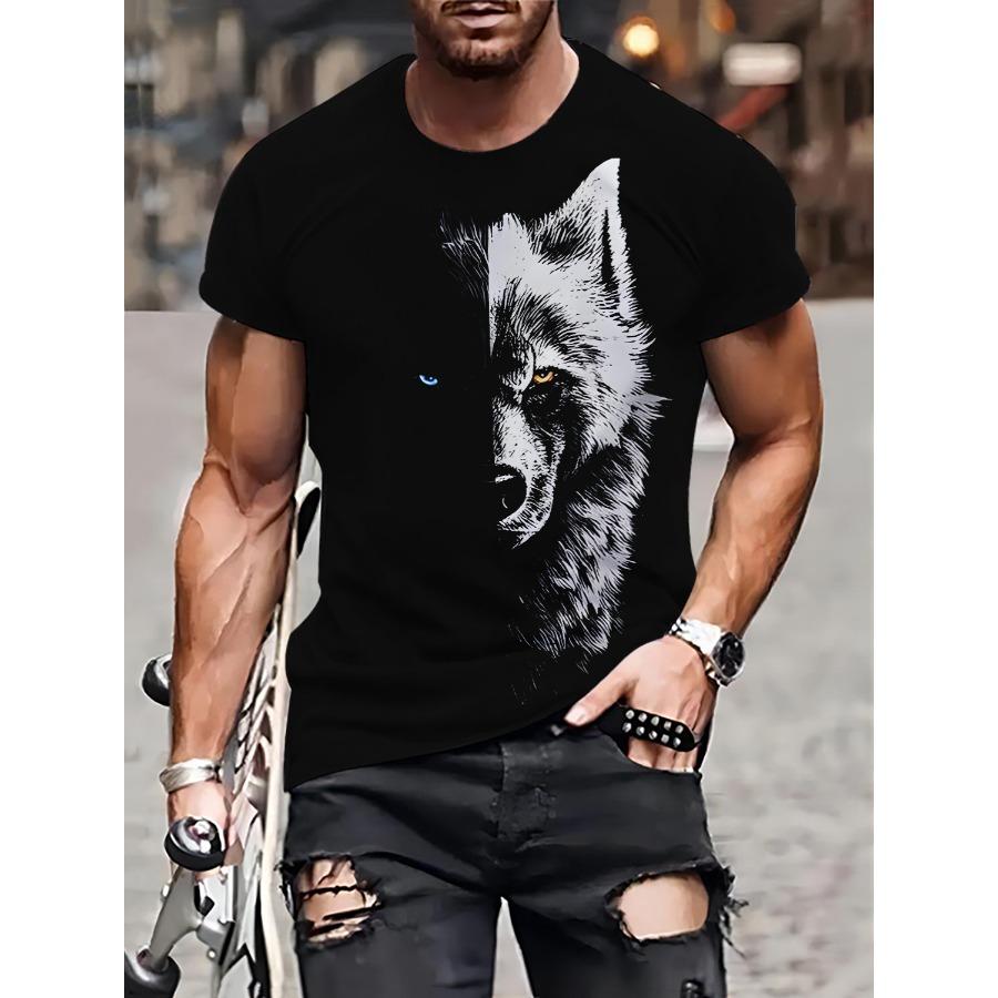 

Футболки с рисунком белого волка, летние черные футболки, мужская уличная футболка с 3D принтом, модные топы с короткими рукавами и круглым вырезом S чёрный