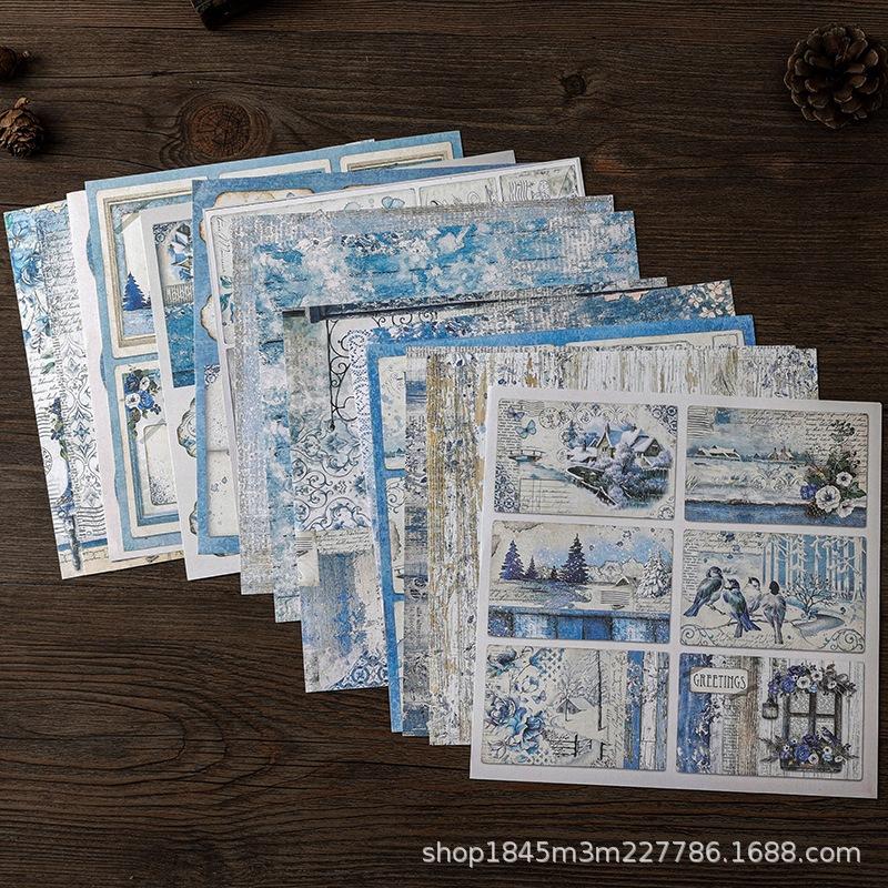 Blue World Retro Pattern DIY Journal Paper - 15 Sheets