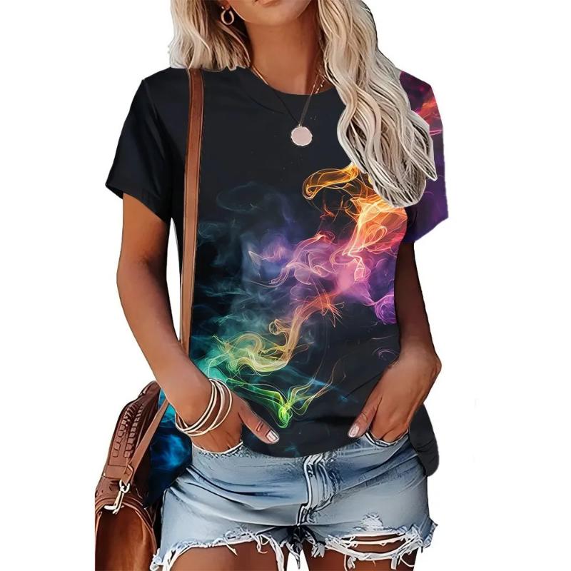 Fashion Women's Crew Neck T-Shirt Crew Neck Short Sleeve 3D Color Printing