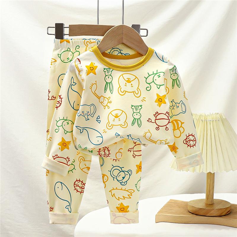 Kids Underwear Set Cotton Thermal Pajamas Boys Girls Stretchy LYCRA Long Sleeve Top Pants Homewear Sleepwear