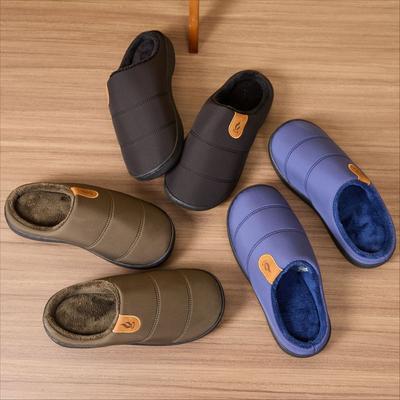 Pantofole pelose in tessuto impermeabile per uso domestico interno, antiscivolo e calde, fondo spesso con pile, pantofole di cotone autunnali e invernali