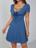 French Style V-neck Bow Dress - Slimming & Waist-Cinching Summer Design