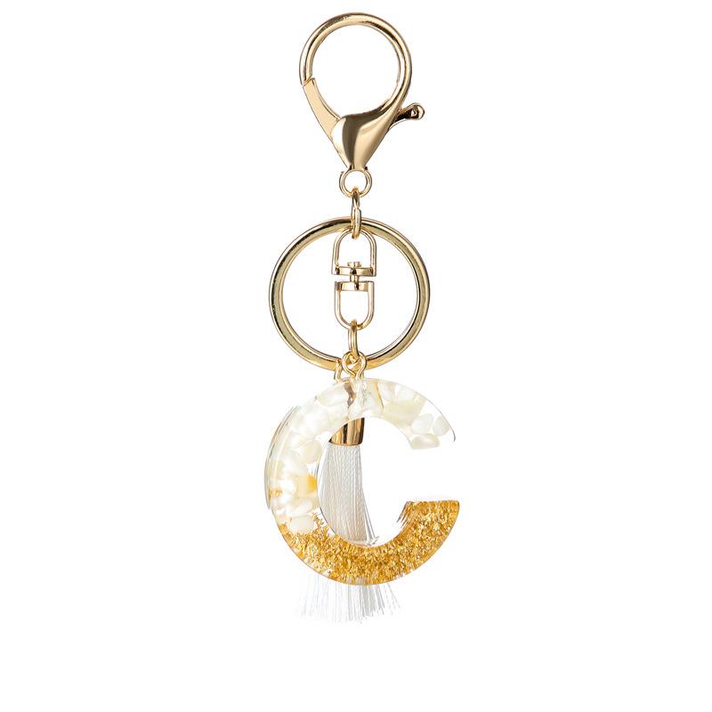 White Tassel Crystal Resin Stone Gold Foil Keychain Classic Retro Fashion Bag Accessory Practical Durable Backpack Hanging Charm