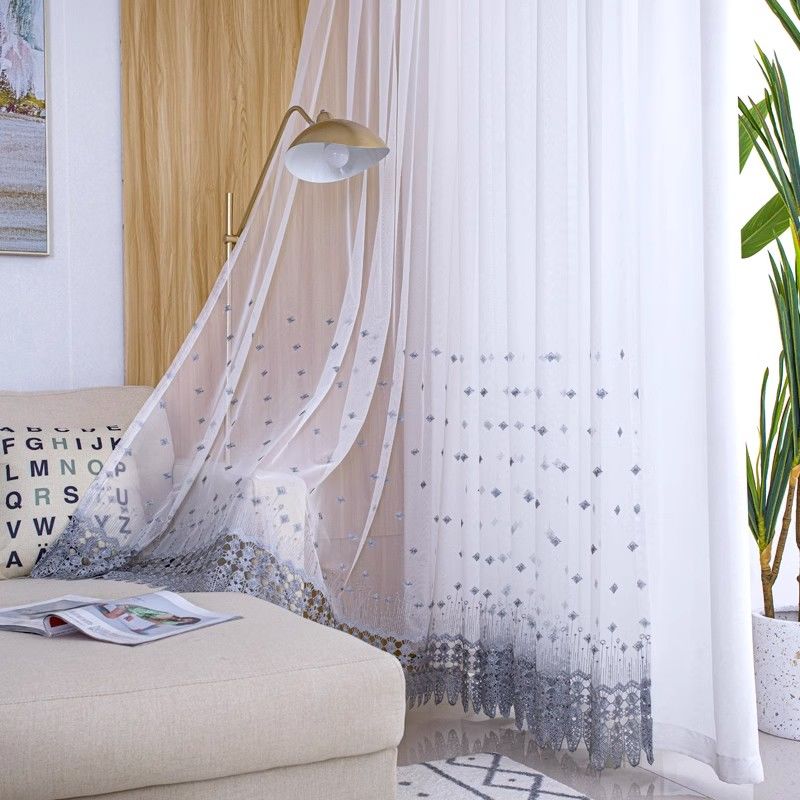 Nordischer Stickerei-Gaze-Vorhang, weißes Garn, transparentes Balkongarn, Wohnzimmer, Schlafzimmer, Erkerfenster, Stickerei, Fenstergitter