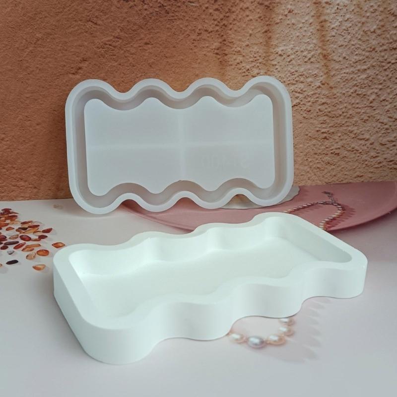 Innovative Silicone Tray Mold Epoxy Resin Aquas Ripple Shaped Jewelry Display Plate Mould Plaster Cement Tableware Mold