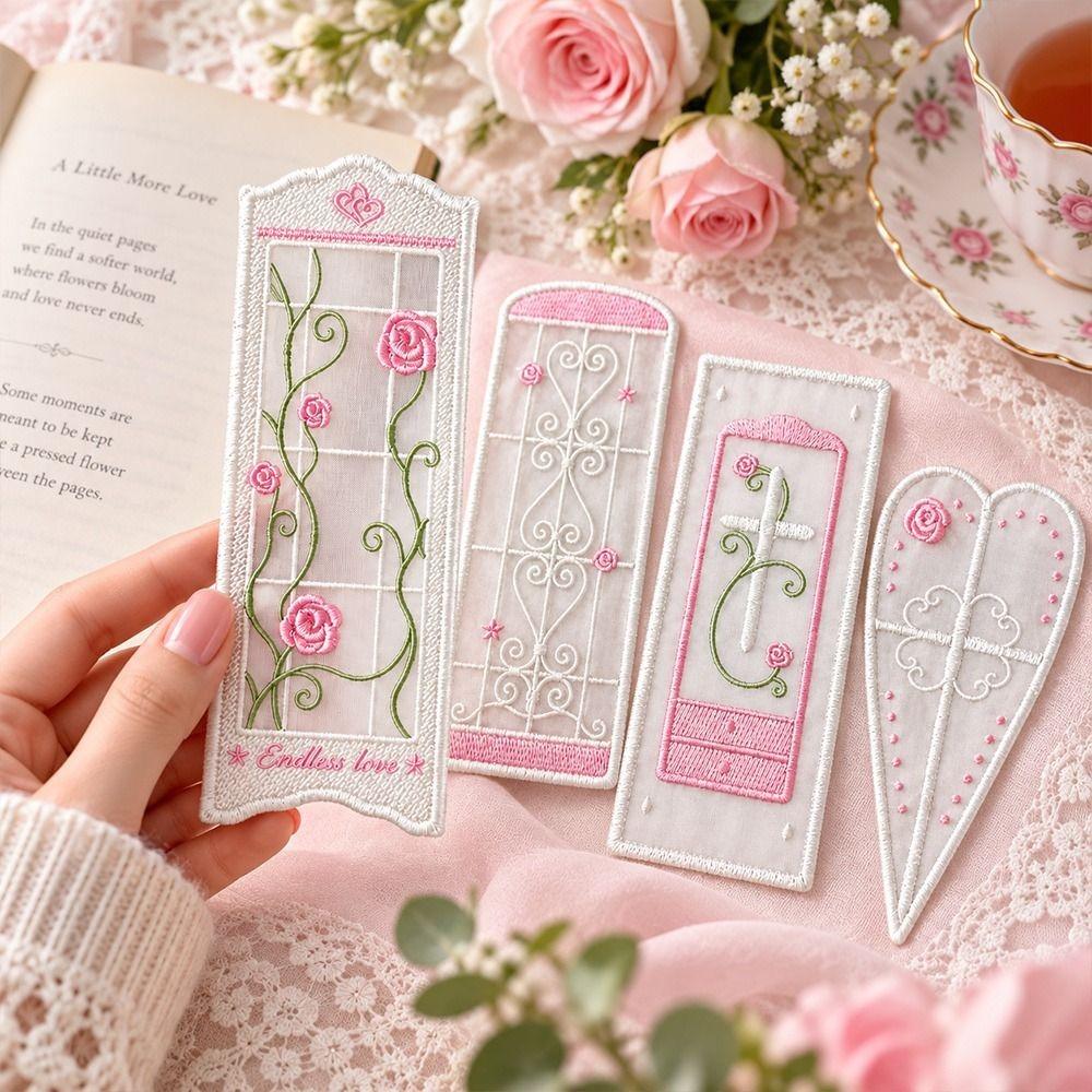 Embroidered Detail Rose Embroidered Bookmark Organza Reading Marker Reading Marking Tool