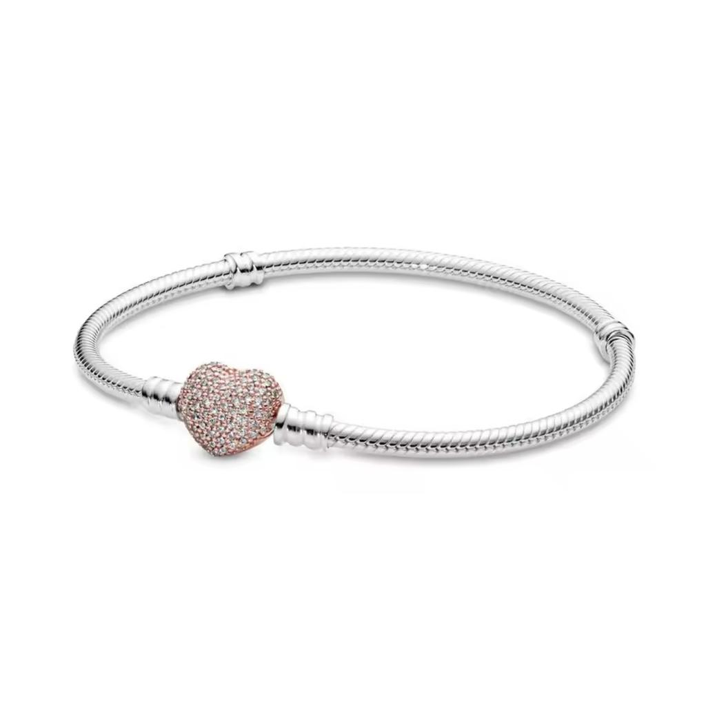 Adjustable Round Bead Bracelet S925 Pure Silver Heart Snake Bone Bracelet Charm DIY Accessories For Women's Gifts