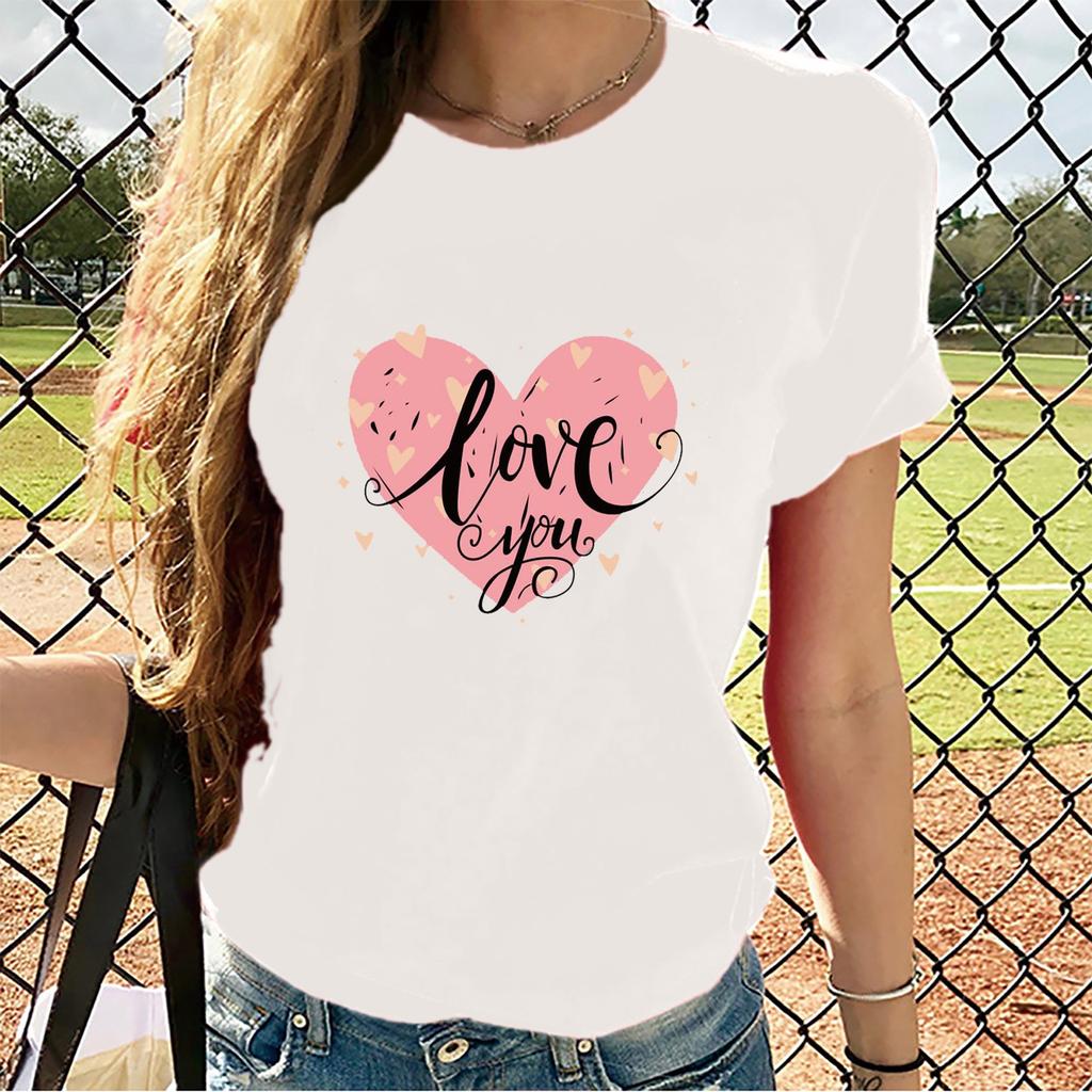 Women's Casual Fashion Large Yards Of Love Print Round Neck T-shirt
