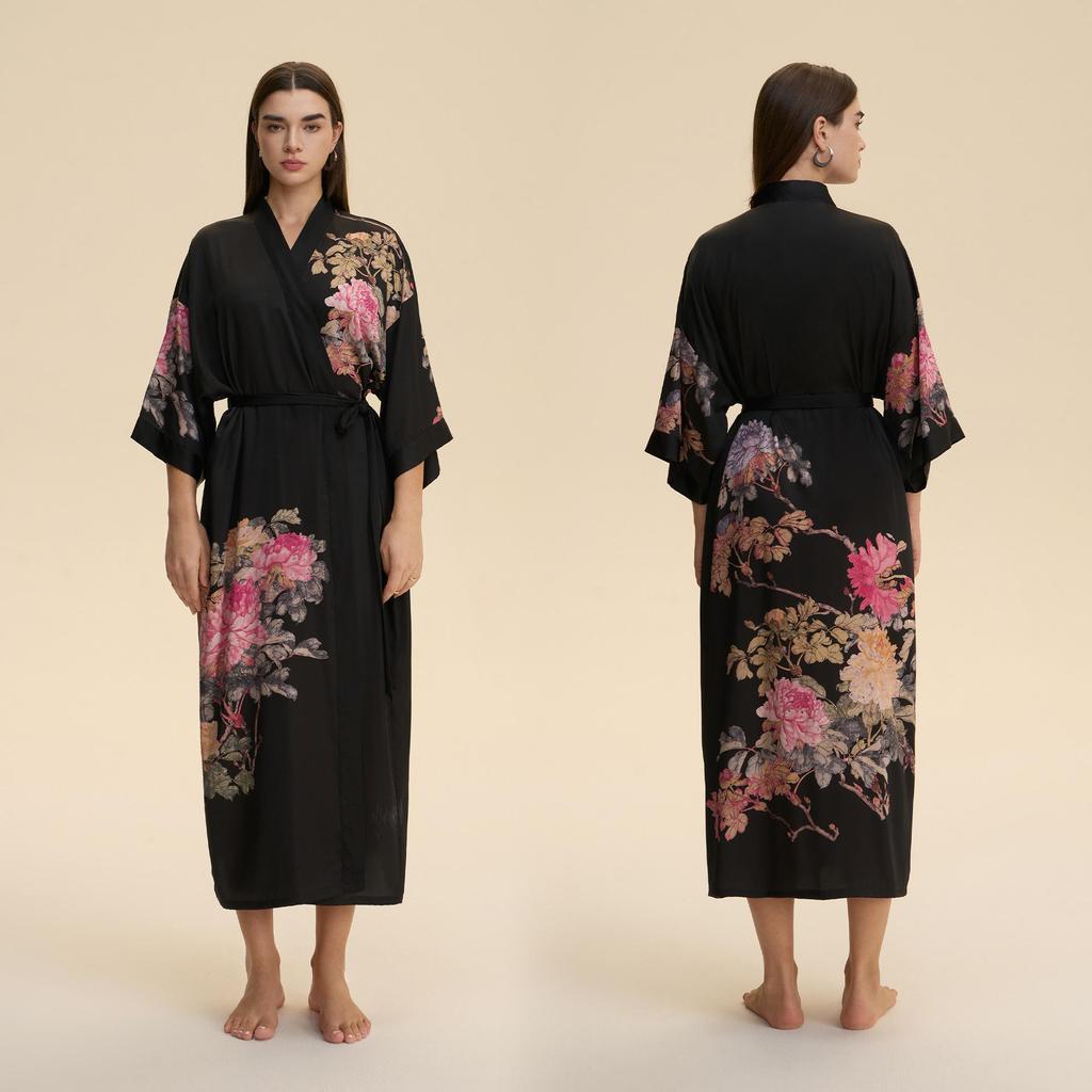 Yaoting Satin Plus Size Women's Long Sleeve Pajamas and Bathrobe Set - Spring/Fall Collection WP5021