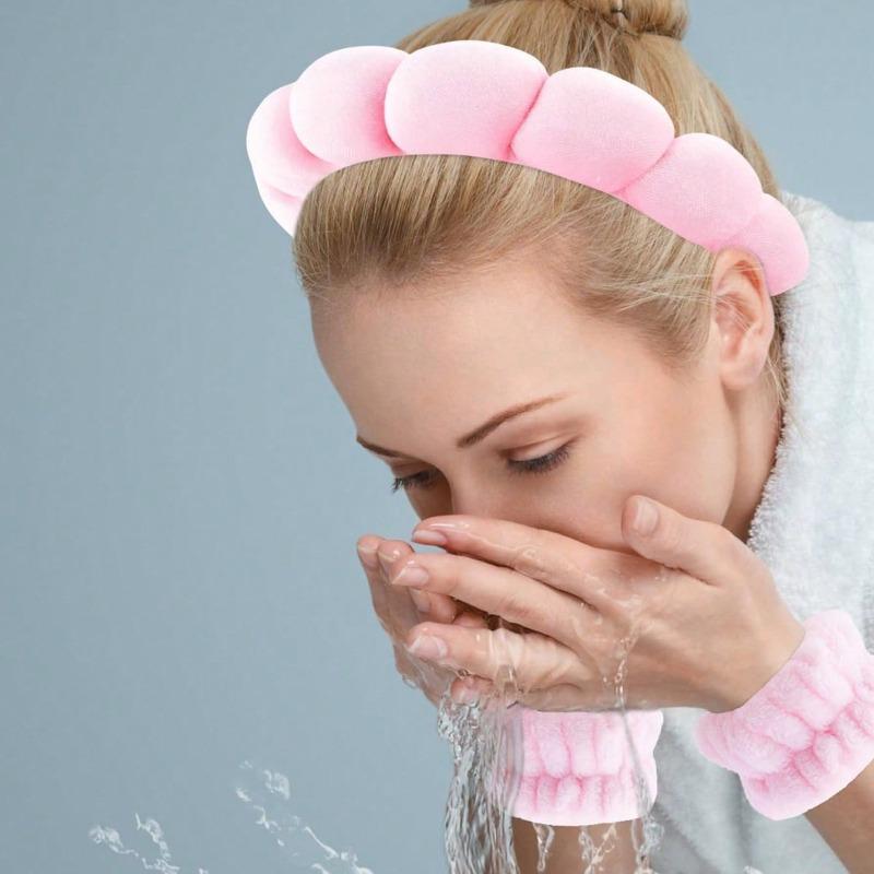 1 Wash Face Strap/2 Wash Face Wristbands Makeup Skincare Fluffy Pink Velvet Strap Girl Hair Accessories Set Spa Skincare Tools