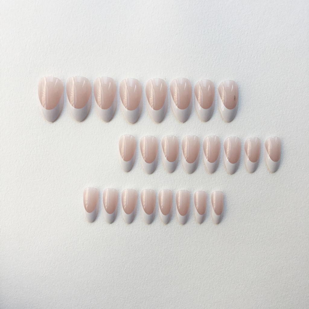 Minimalist Almond White Press-On Nails - French European Style, Removable Manicure Stickers