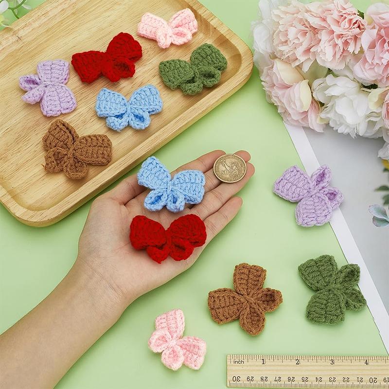 WTEMPO Crochet Bow Puff Knitted Bow Handmade Crochet Bowknot for Making Crafts DIY Hair Headbands Clothing Decor Crocheted Bowknot Embellishment Great