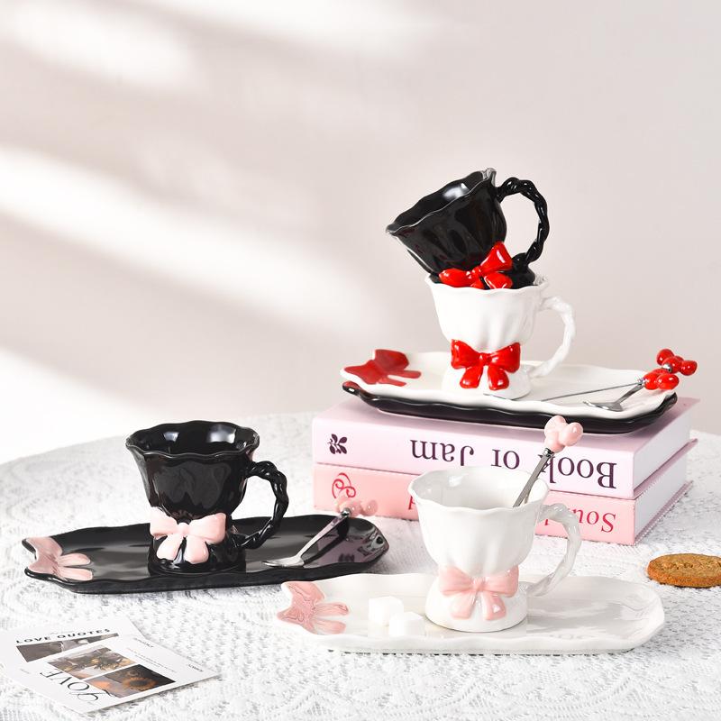 High Looking Bow-shaped Ceramic Mug Home Exquisite Afternoon Tea One Cup One Dish Set for Best Friend Cup