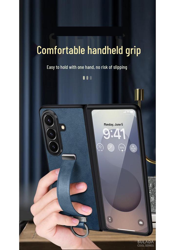 Samsung Z Fold7/6/5 Leather Texture Wrist Strap Stand Case