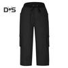Women Cropped Pants Elastic Waist Adjustable Drawstring Hiking Cargo Pants with Multi Pockets Solid Color Climbing Pants