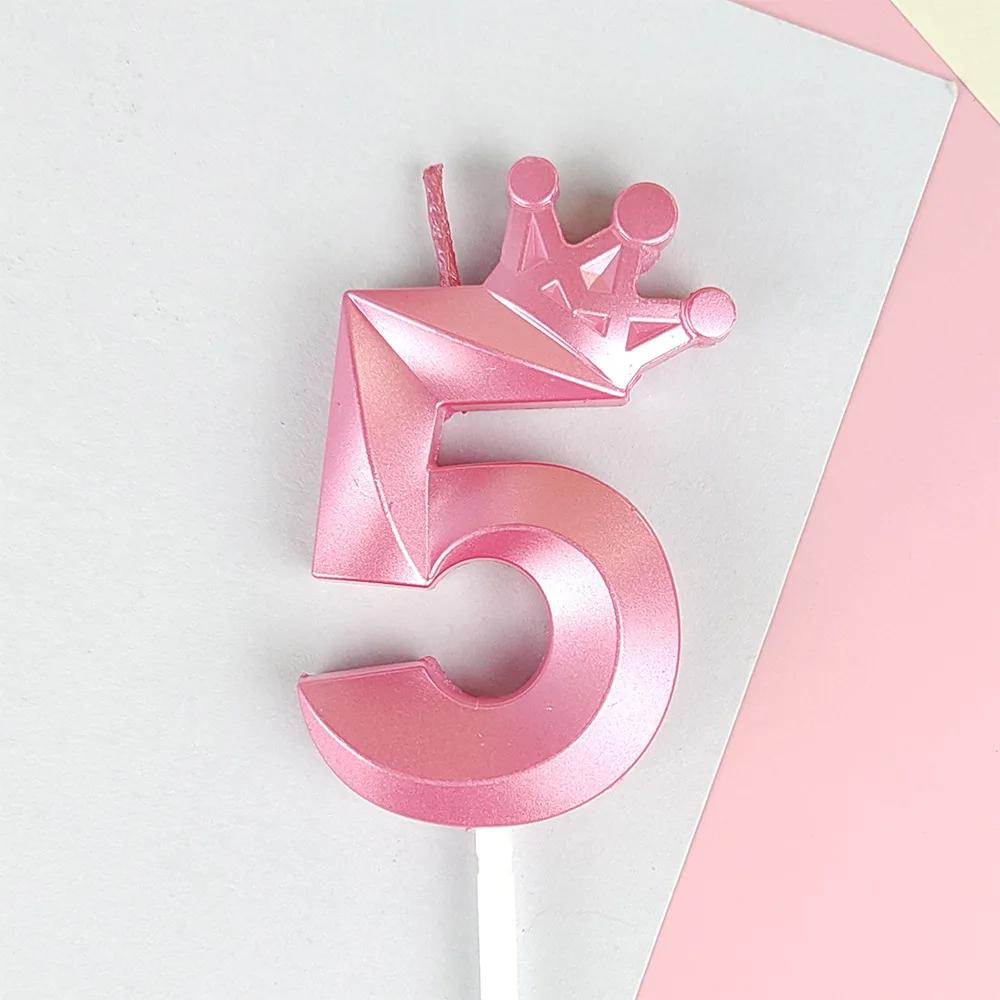 Pink Macaron Candy Color 0-9 Birthday Party Cake Decoration Baking Plug-in Creative Age Digital Candle