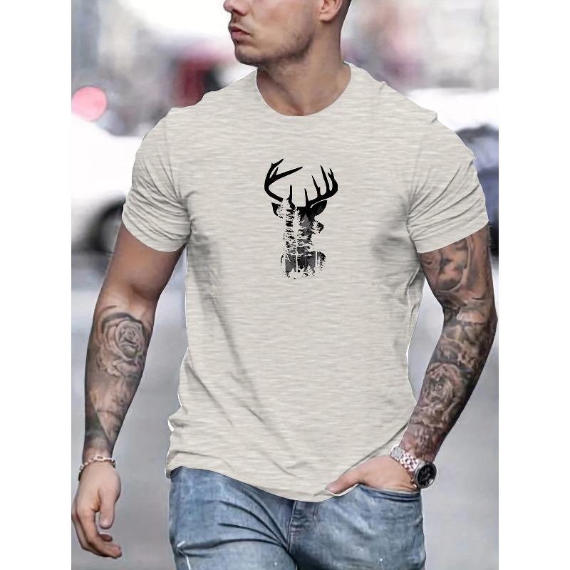 

Летняя мужская модная повседневная свободная спортивная футболка с круглым вырезом и коротким рукавом, 100% чистый хлопок, с принтом в виде головы оленя S