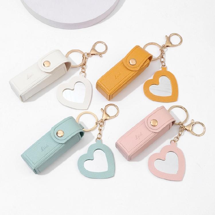 Lipstick Lip Gloss Bag Keychain PU Leather Key Rings Portable Backpack Decor
