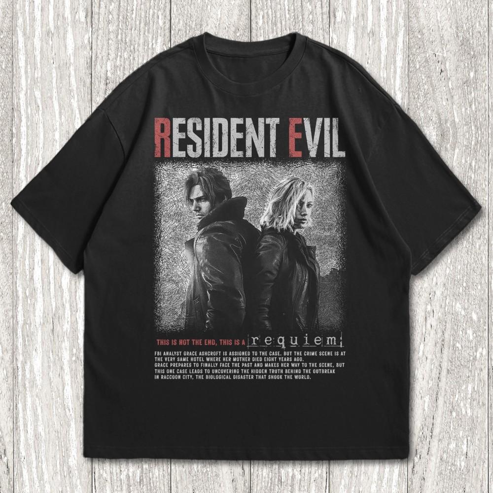 Resident Evil Requiem Леон Кеннеди Футболка Хоррор Видеоигра Фильм Футболка Унисекс Футболка XL