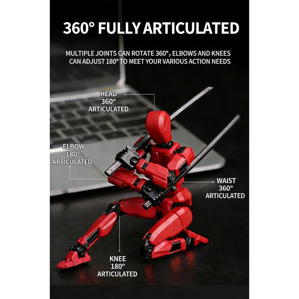 DUMMY 13 Articulated Mobile Robot Toy, 3D Printed with Magnets, Manual Assembly, Red Color