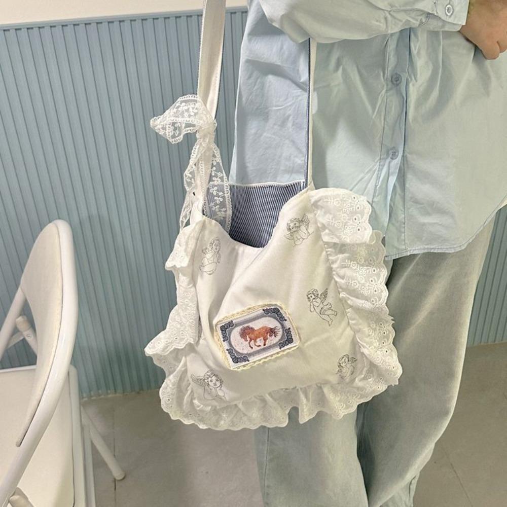 New Mori girl lace spring and summer sweet shoulder bag women's Japanese versatile diagonal span canvas bag