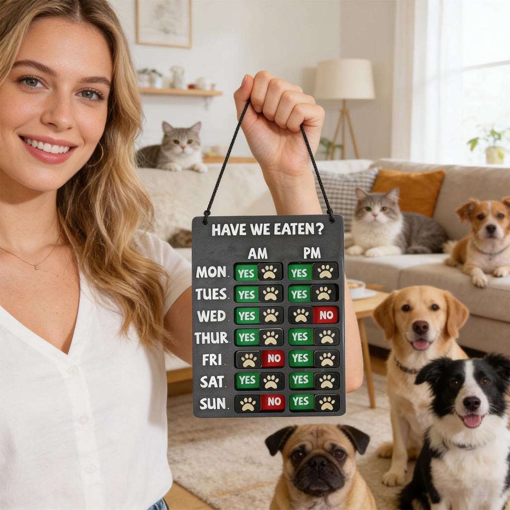 Feeding Reminder Sign Adorable Hangable Board Decoration Pet Feeding Recorder Board For Living Room Kitchen Dining Room Bedroom