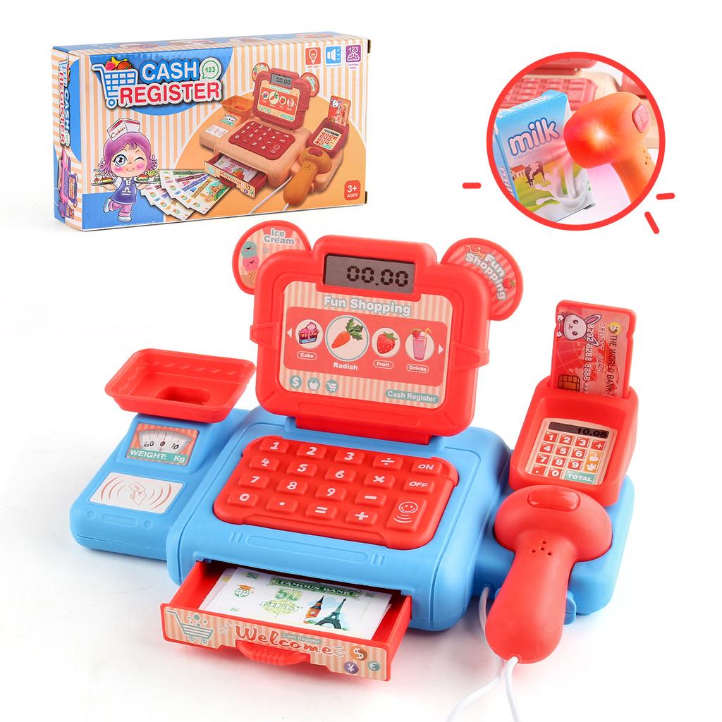 Kids Pretend Play Supermarket Cash Register Toy Realistic Role Play Mini Convenience Store Checkout Counter Set For Boys Girls