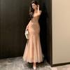Summer New Heavy Industry Sequined Stitching Mesh Fishtail Skirt Seaside Vacation Suspender Dress Birthday Dress Morning Robe