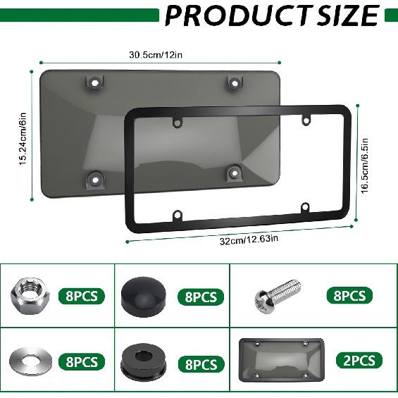 2 Pcs Clear License Plate Covers and Frames,Transparent License Plate Holders with Screws & Caps,Rust-Proof Auto Licenses Plates Protector Shields