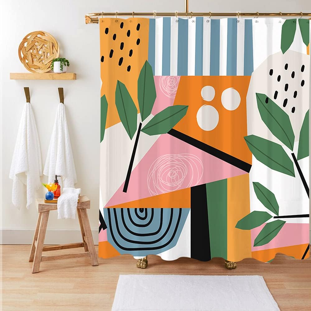 Colorful Flower Blossom Vintage Shower Curtain Set 60Wx71H Inches Art Oil Painting Retro Botanical Polyester Waterproof