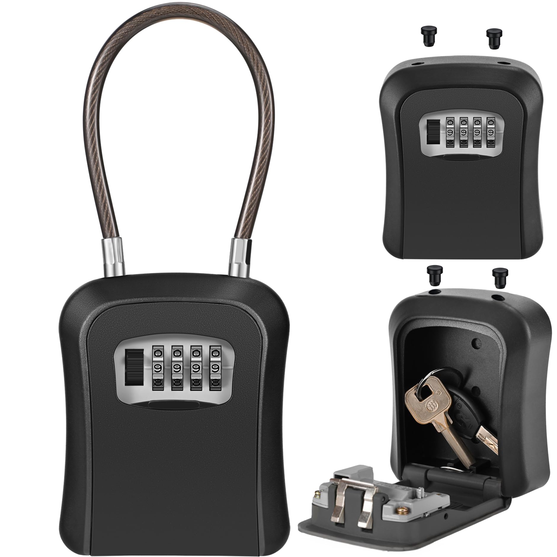 Key Key Storage Box with Dial Japanese Instruction Manual 26cm Wire Length Wire Box, Lock, Anti-Theft, Included, (Black, Type) чёрный
