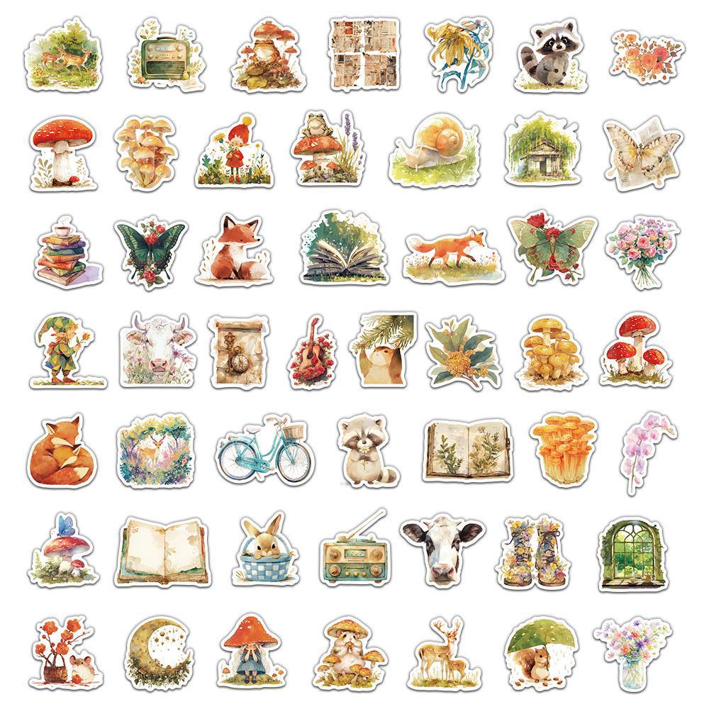 50 Fairy Tale Forest Adventure Stickers: Cartoon Animals, Mushrooms - Waterproof for DIY Phone Cases, Water Bottles, Notebooks