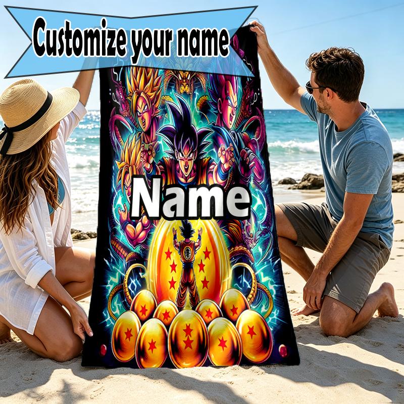 Custom Name Personalized Anime Print Beach Towel, for Trip Camping Beach Party Home Decor, Birthday Gift for Family & Friends