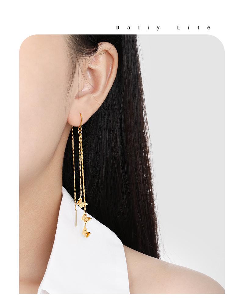 Fresh Sweet Long Butterfly Earrings for Women, Gold-Plated Titanium Steel, Fashionable and Unique Design from South Korea’s Dongdaemun