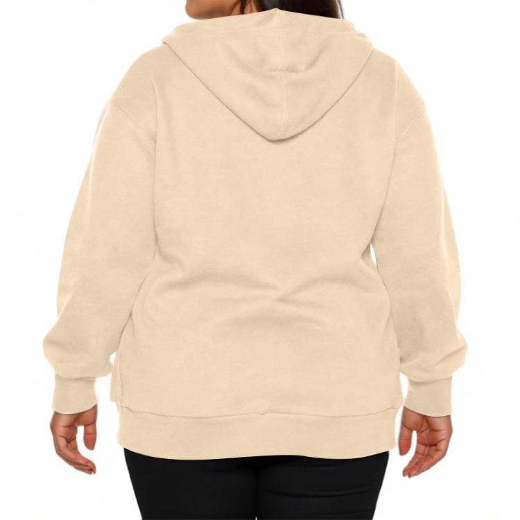 Plus Size Women Casual Hooded Jacket Long Sleeve Zipper Solid Color Fashion Outerwear