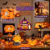 Halloweenská stolní lampa se stínidlem z vitráže s dýní, duchem, netopýrem a kostlivcem na podstavci, pryskyřičná výroba, dekorativní osvětlení pro domácnost
