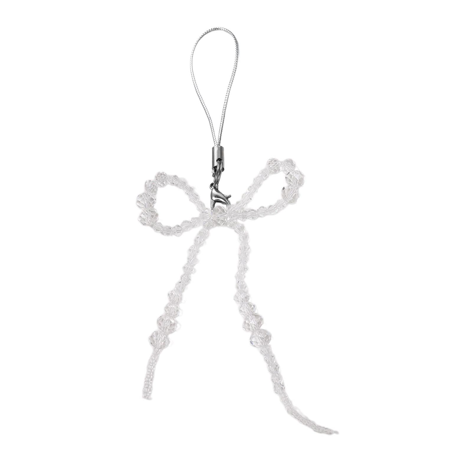 

Fashionable Bowknot Phone Lanyard Keychain Handmade Crystal Beads Keyring Butterfly Bow Phone Charm Antilost Strap