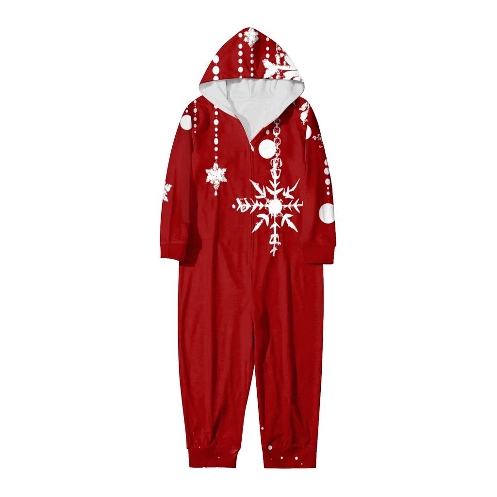 Christmas Print Family Matching Hooded Long Sleeved Zippered Jumpsuit Set