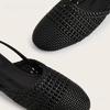 Fashion Handmade Woven Black Mesh Brand Flat Sandals Women Fashion Back Strap Buckle Designer Shoes Comfort Round Toe Casual Beach Shoes